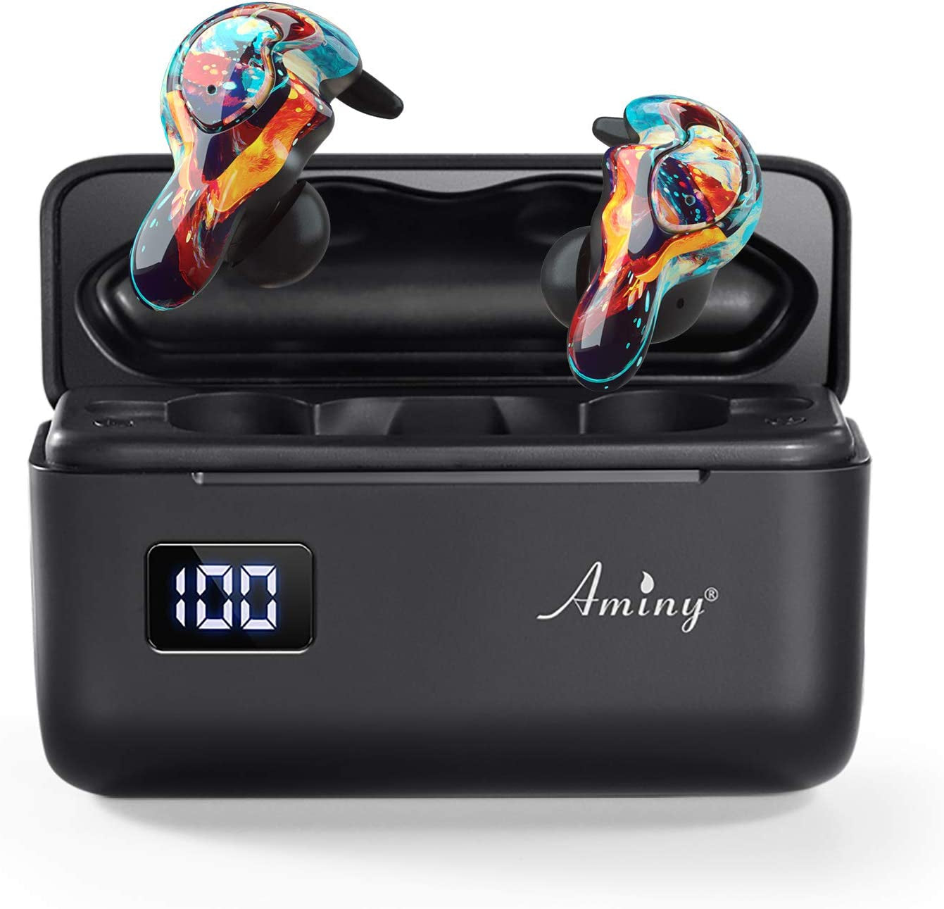 U-King True Wireless Earbuds Waterproof IPX7 Bluetooth Headphones, Hifi 5.0 Wireless Earbuds 120Hrs Playing Time with Charging Case-Fireworks