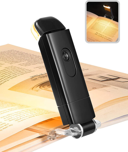 Book Light, Amber Warm Clip on LED with 3 Adjustable Brightness for Eye Protection, Rechargeable USB Long Lasting Reading Light, Gifts for Bookworms, Kids (Black)