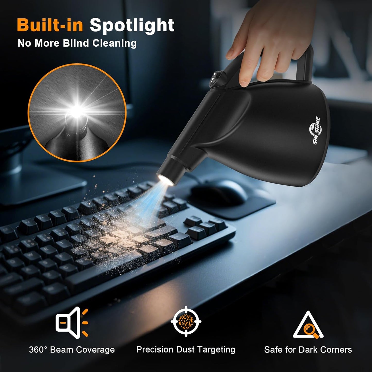 Compressed Air Duster-110000Rpm Super Power Electric Air Duster for Cleaning Dust, Hairs, Crumbs, Scraps for Laptop, Computer, Replaces Compressed Air Cans & Canned Air (Jet-Black